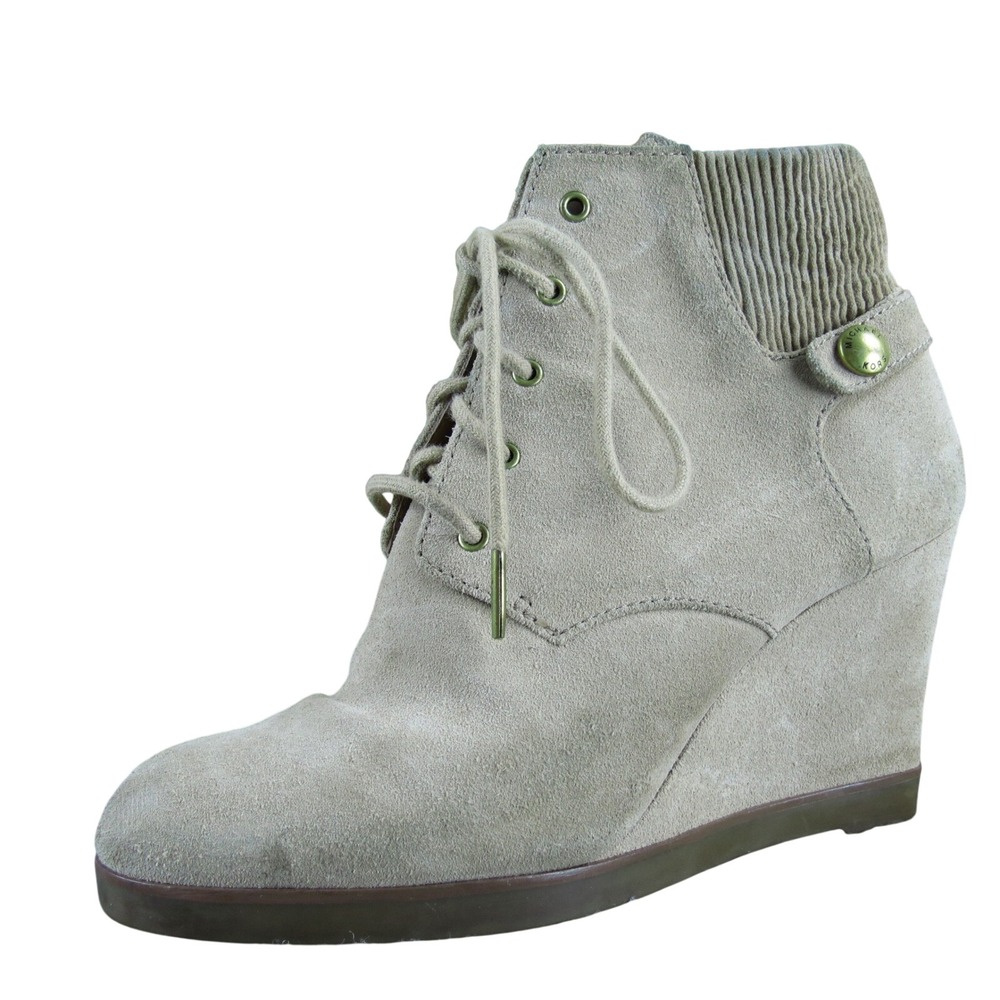 Michael Kors Beige Suede Lace Up Wedge Boots Women 8 Casual Stylish Ankle Shoes